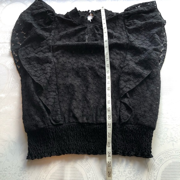 CeCe Black Laced High-Neck Peplum Top Women’s Size M Short Flare Sleeves Lining - Picture 14 of 16